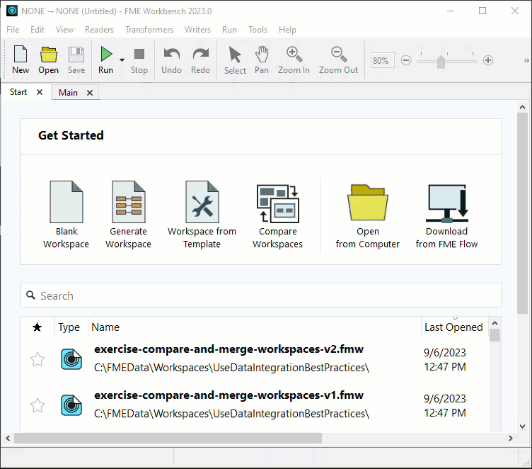 Choosing two workspaces to compare