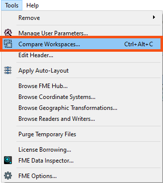 Tools > Compare Workspaces