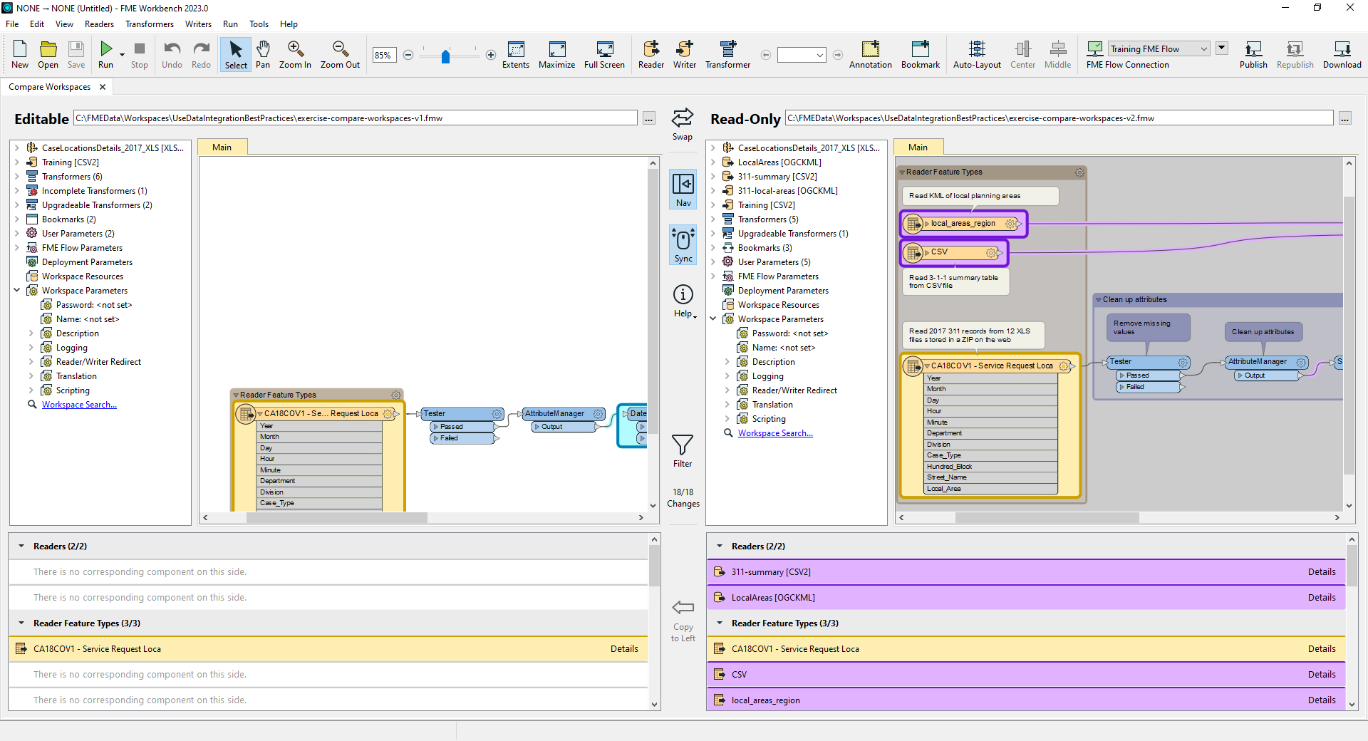 Compare Workspaces open