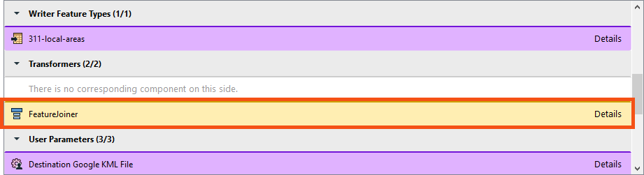 FeatureJoiner in list of differences