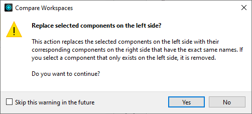 Compare Workspaces warning