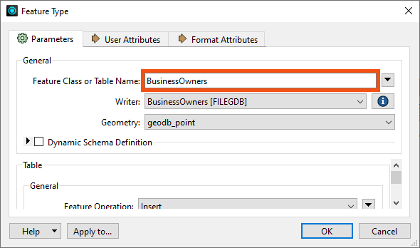 Renamed writer feature type