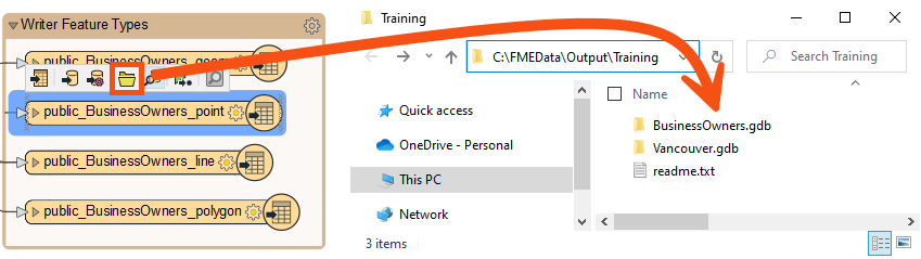 Using the Open Containing Folder button