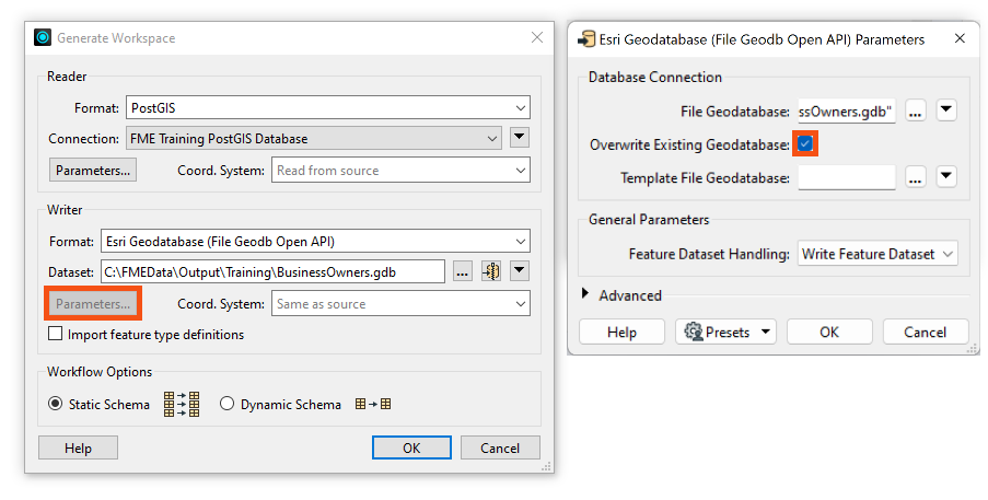 Enabling Overwrite Existing Geodatabase