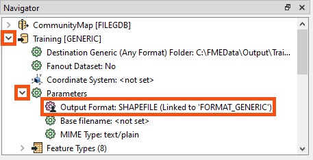 Output format user parameter in the Navigator