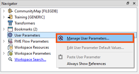 Manage User Parameters in the Navigator