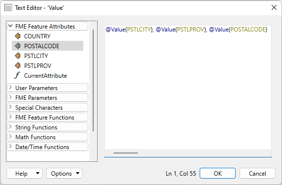 FME Feature Attributes in the Text Editor