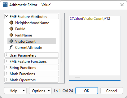 An example of an arithmetic expression in the Arithmetic Editor