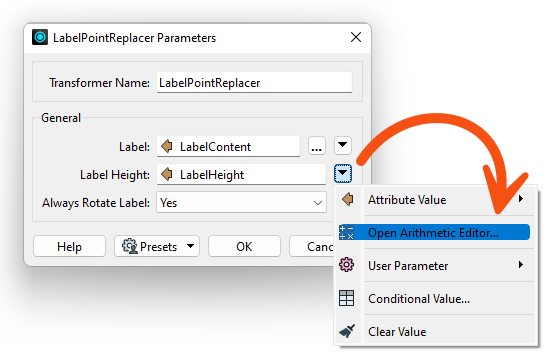 Using the Arithmetic Editor so set Label Height