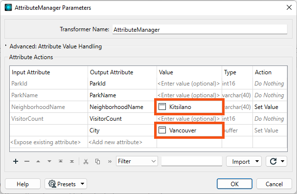 Set a fixed attribute value in the AttributeManager