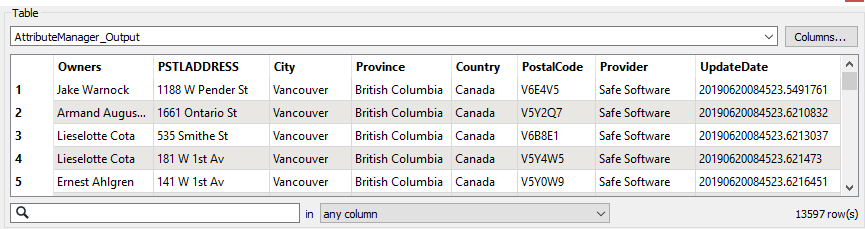 AttributeManager output