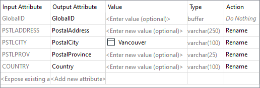 An example of renaming attributes and providing a constant value