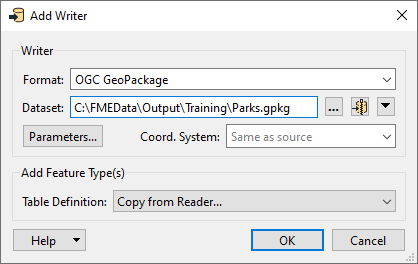 Add Writer dialog