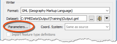The writer Parameters button on the Generate Workspace dialog