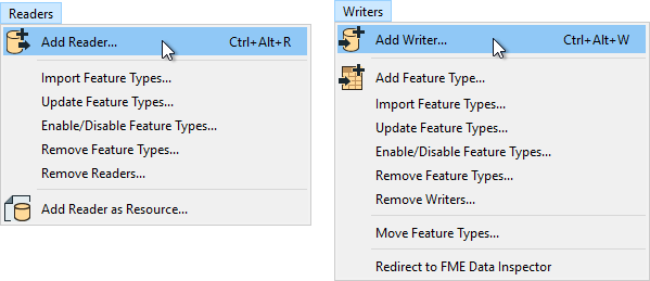 Adding a reader or writer using the menu