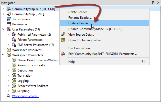 Updating a reader from the Navigator
