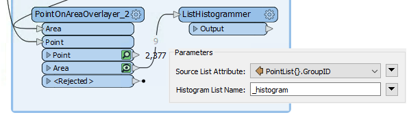 Adding a ListHistogrammer and setting it to count the unique values of the GroupIDs on the areas