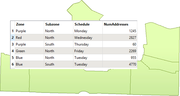 Garbage collections schedules polygons and table