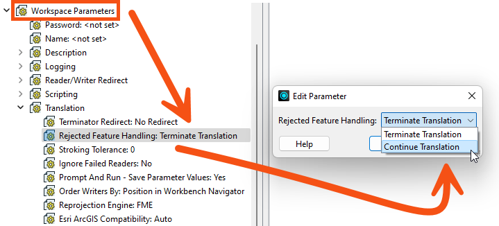 The Rejected Feature Handling parameter in the Navigator