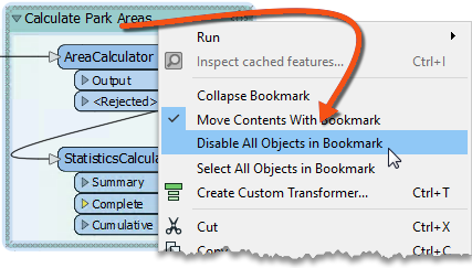 Disabling objects in a bookmark
