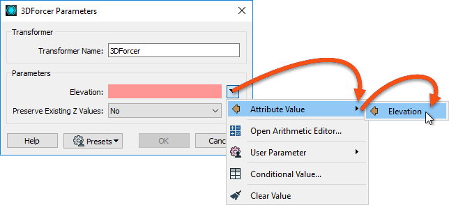 Assigning an attribute to provide values to a transformer parameter