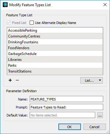 Feature types listed