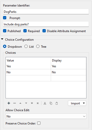 Configuring Choice parameter