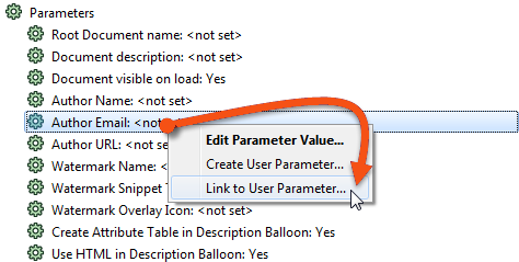 Linking a parameter to a user parameter