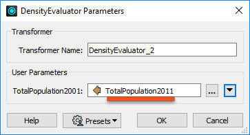 Choosing an attribute as a parameter for the DensityEvaluator