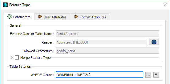 Filtering using a WHERE clause on a reader feature type
