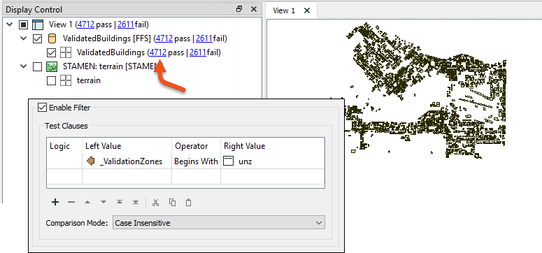 Filtering to test for unzoned buildings in Data Inspector