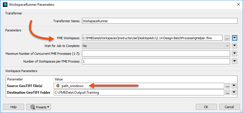 WorkspaceRunner parameters