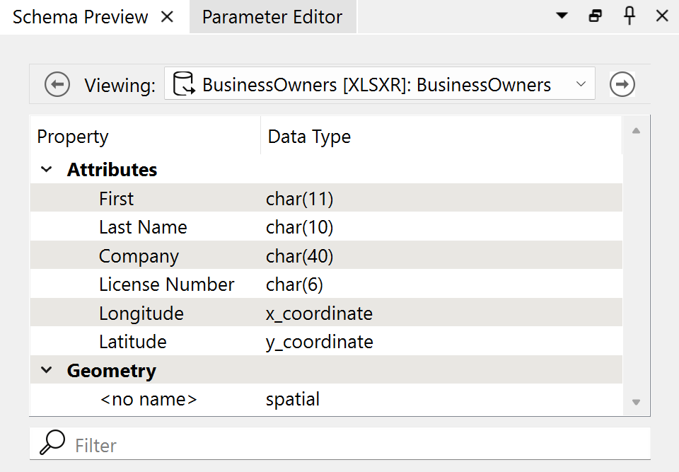 Schema Preview window
