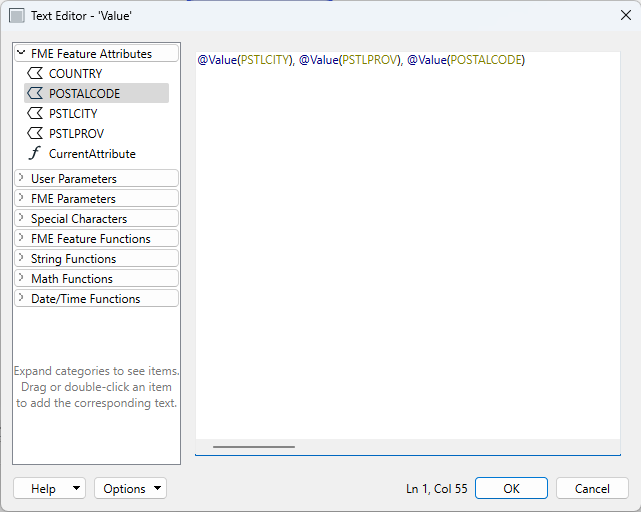 FME Feature Attributes in the Text Editor