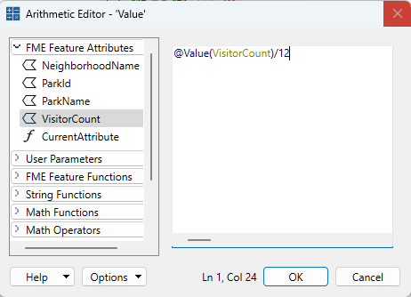 An example of an arithmetic expression in the Arithmetic Editor