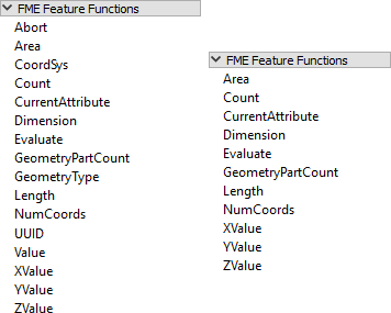 A list of FME Feature Functions