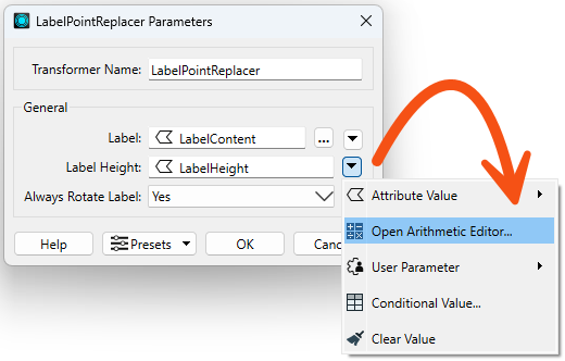 Using the Arithmetic Editor so set Label Height