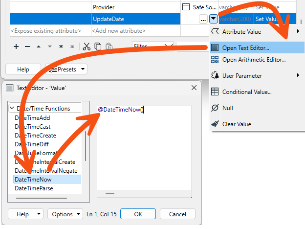 Setting a value with the Text Editor