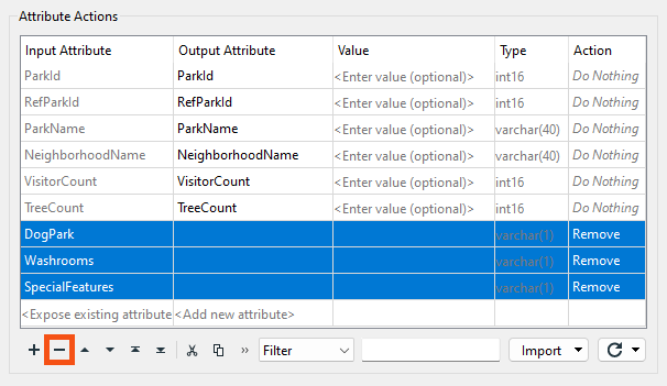 Using the remove attribute button in AttributeManager