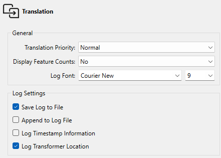 Translation log settings