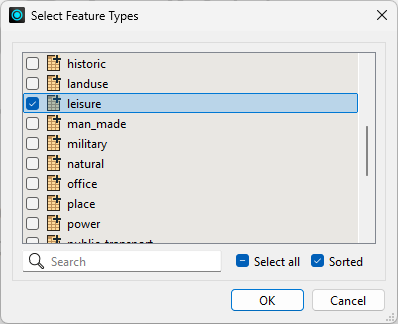 Selecting the leisure feature type