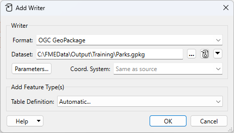 Add Writer dialog