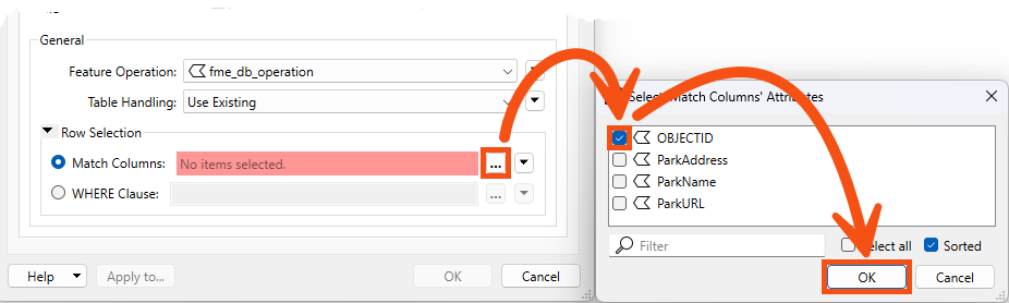 Setting Match Columns