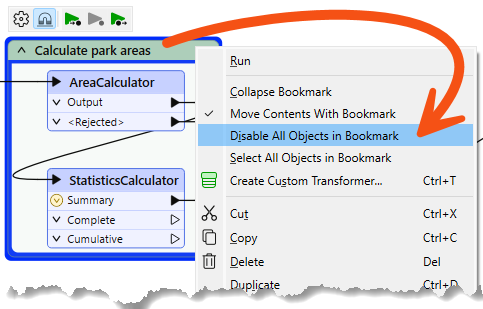 Disabling objects in a bookmark