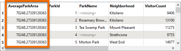 AverageParkArea in Table View