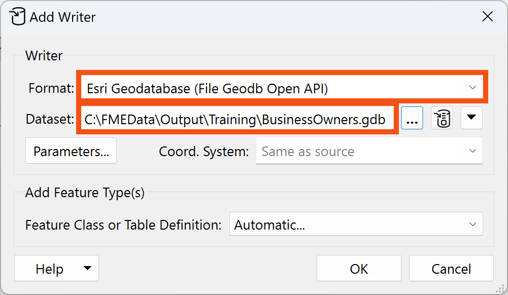 Add Writer dialog filled out