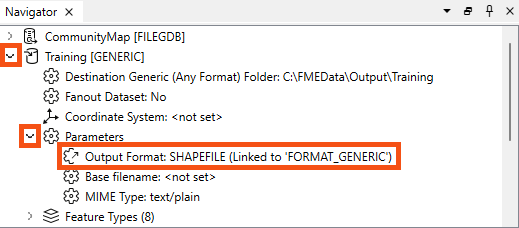 Output format user parameter in the Navigator