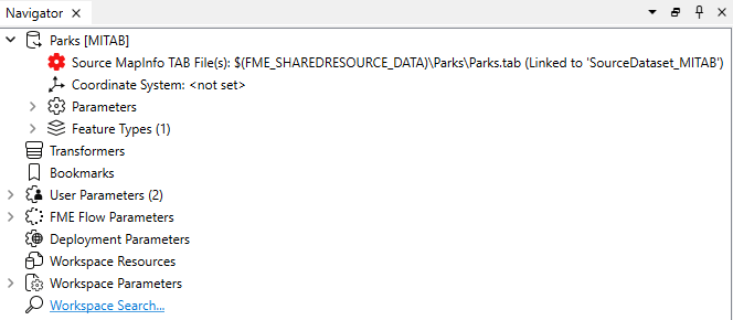 Navigator after using an FME Flow parameter in a path