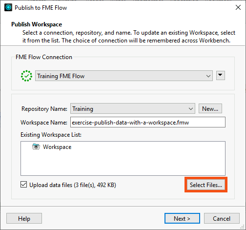 Select files button to choose which files to upload