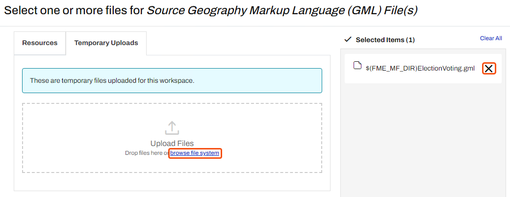 Click Temporary Uploads, click Upload File button